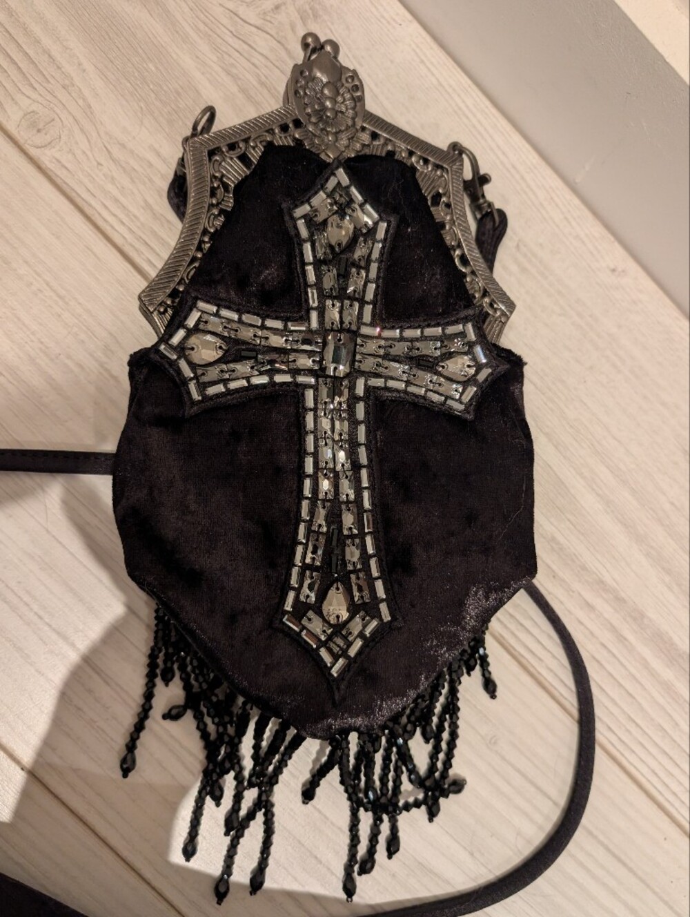 Widow Black Beaded Cross Velvet Evening Bag